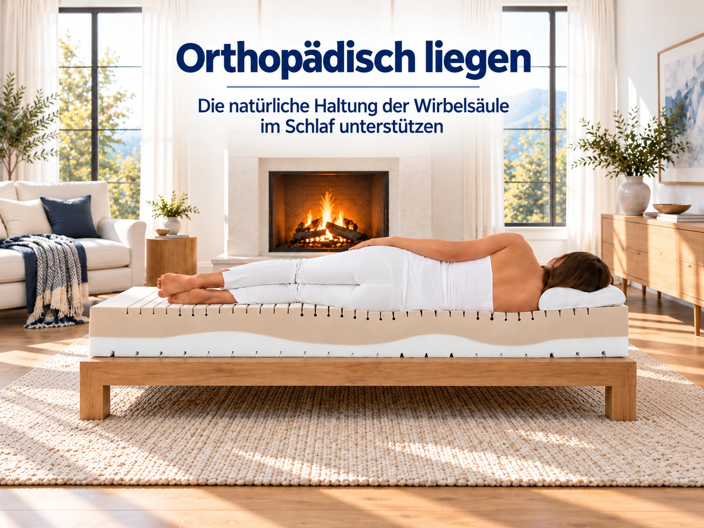 Frau in Seitenlage auf einer orthopädischen Matratze